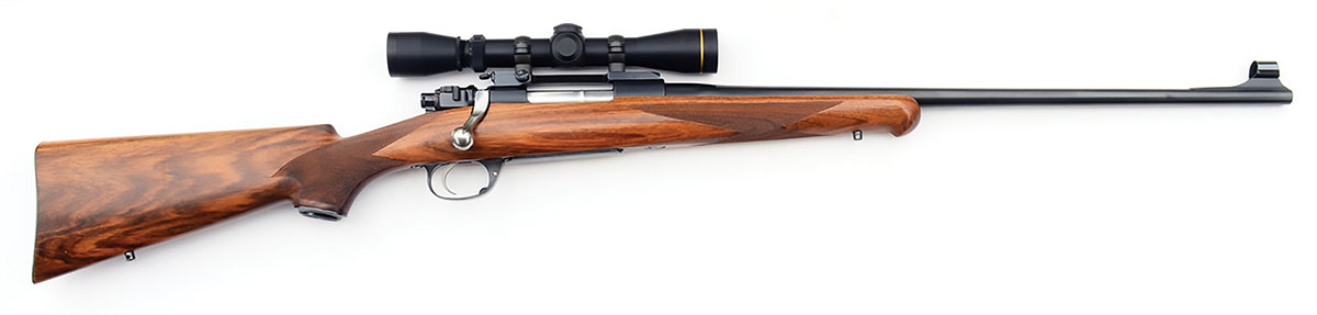 With a longer magazine and barrel, this Custom Mauser-action 250 Savage handles 100-grain bullets beautifully and is very accurate. For those who are wondering, the lovely walnut stock is from the old Reinhart Fajen company. A classic in every way.